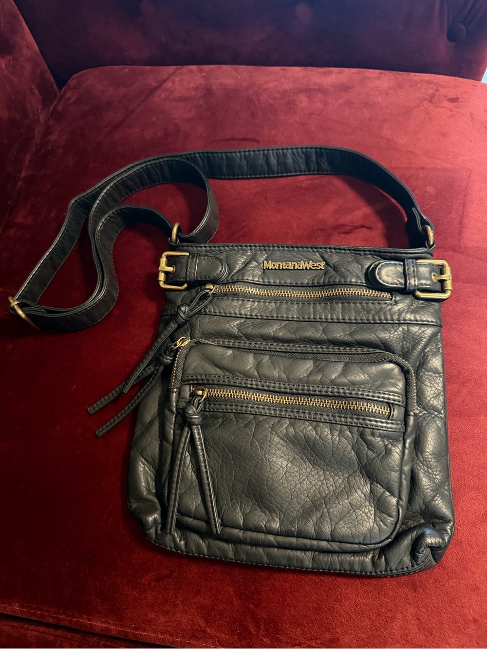 Montana West black PU leather crossbody bag gold hardware